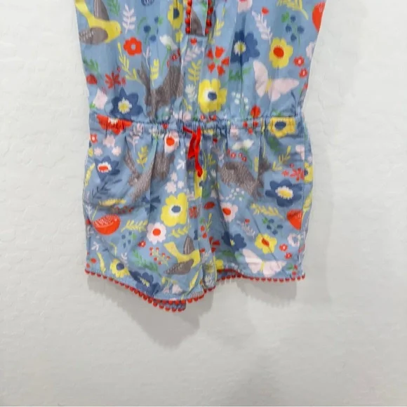 Mini Boden Romper Size 9-10Y  Blue Sleeveless Garden Print Mouse Bunny Flower - Picture 3 of 7